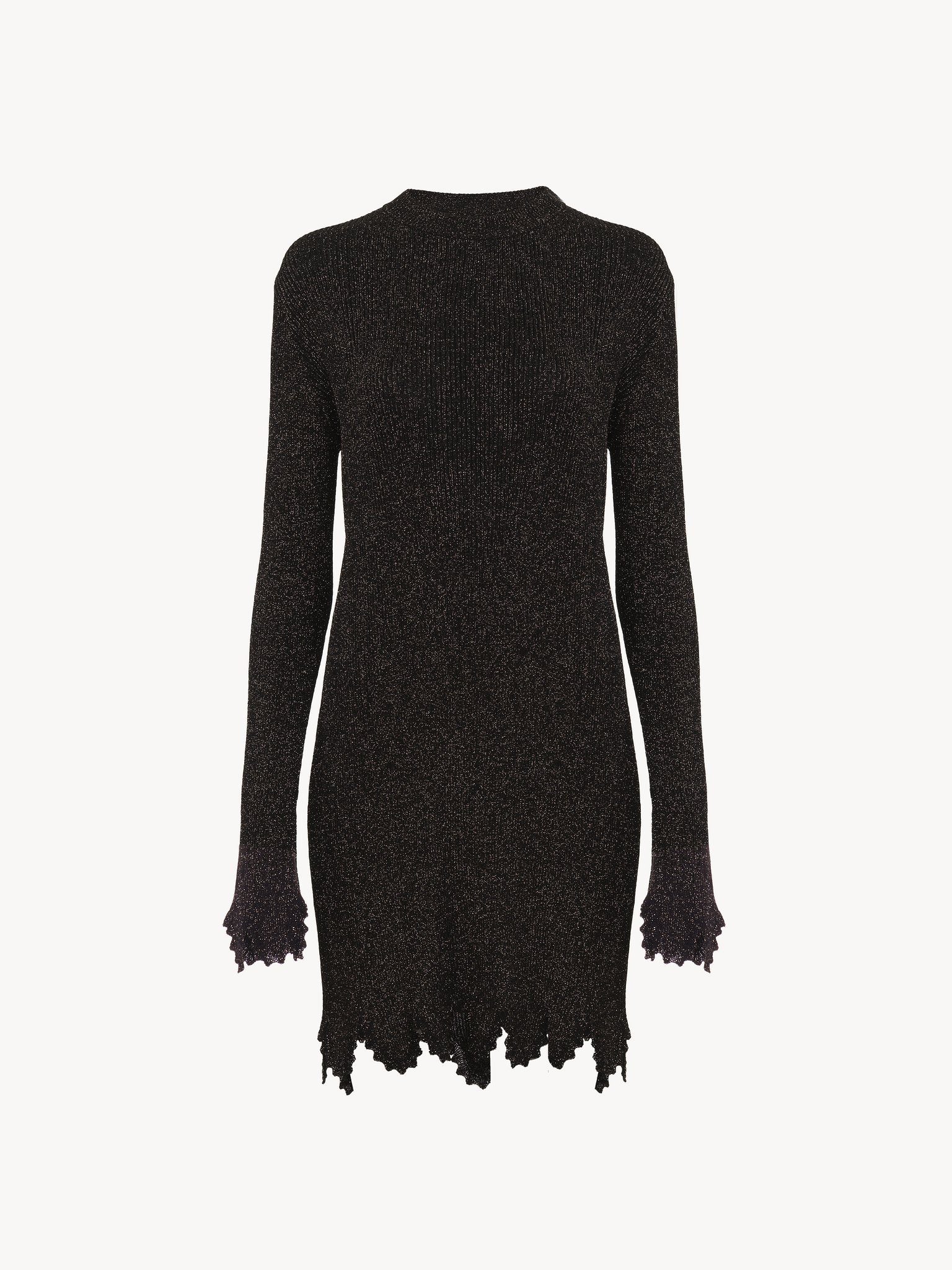 Fitted scallop dress in viscose-blend knit Viscose & metallic lurex rib knit
Black