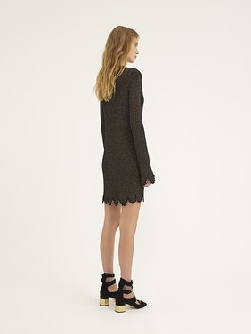 Fitted scallop dress in viscose-blend knit Viscose & metallic lurex rib knit
Black Top view of the product