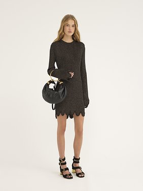 Fitted scallop dress in viscose-blend knit Viscose & metallic lurex rib knit
Black Back view of the product