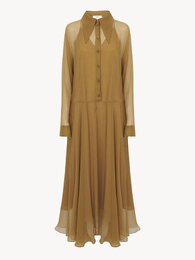 Fluid long shirt dress in silk mousseline Organic silk mousseline
Foamy Green