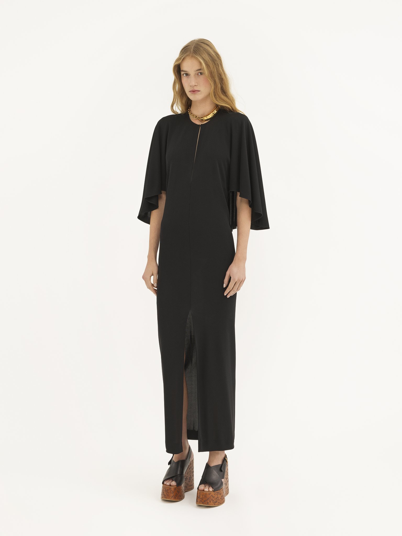 Long cape dress in crêpe jersey Crêpe jersey
Black Product detail