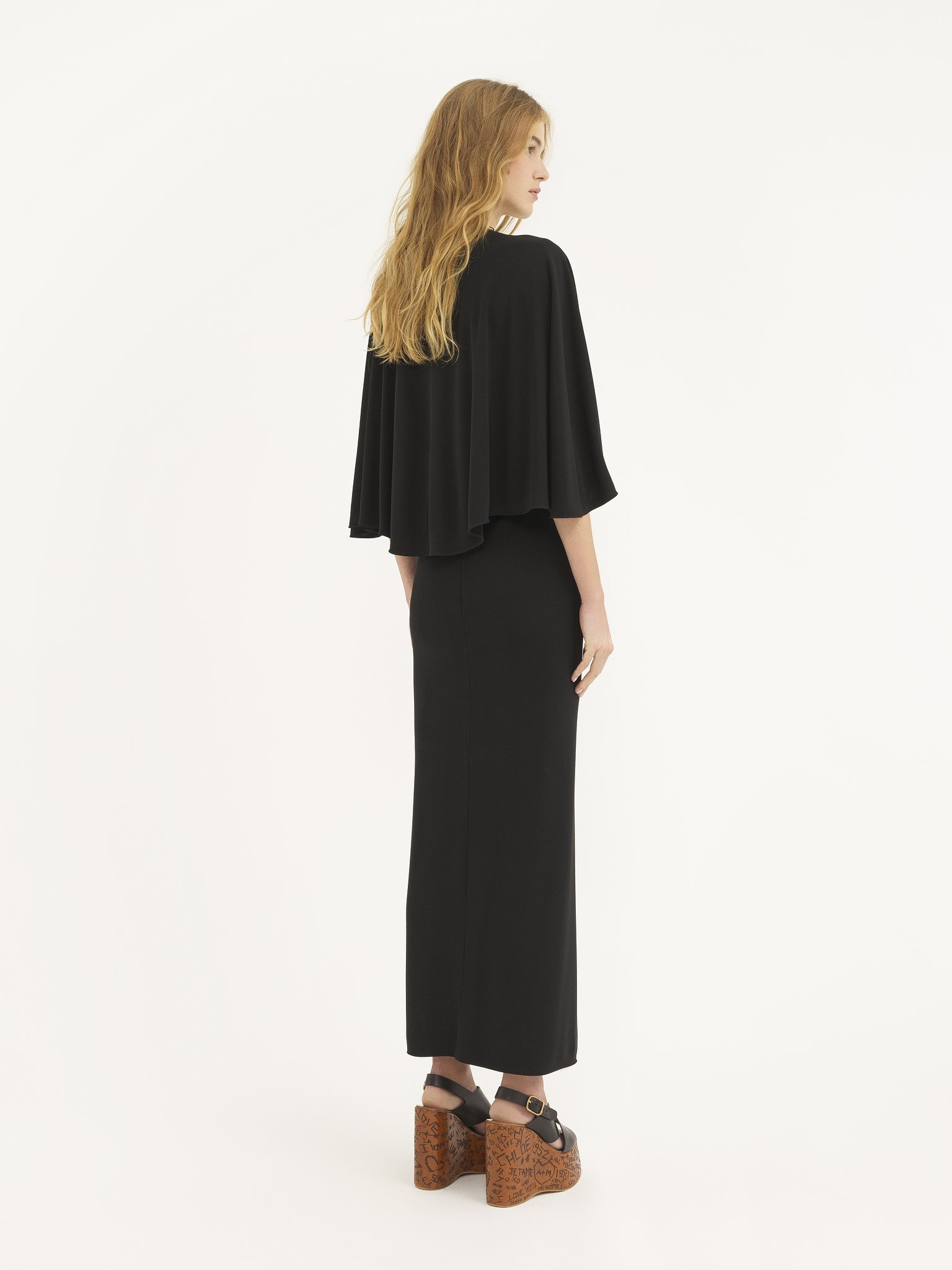 Long cape dress in crêpe jersey Crêpe jersey
Black Top view of the product