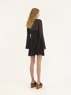 Flared mini dress in silk georgette Silk georgette
Black Top view of the product