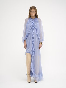 Long cape dress in silk mousseline Organic silk mousseline
Idyllic Blue Back view of the product