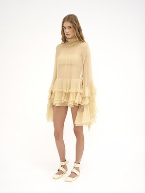 Ruffled mini dress in silk mousseline Organic silk mousseline
Macadamia Brown Product detail