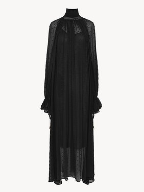 Gathered long dress in silk georgette plumetis Embroidered silk georgette plumetis
Black