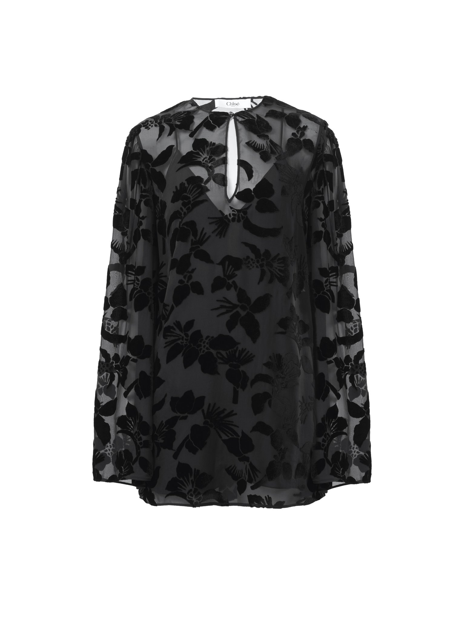 Puff-sleeve mini dress in velvet Floral dévoré velvet
Black Preview of the product in the shopping bag