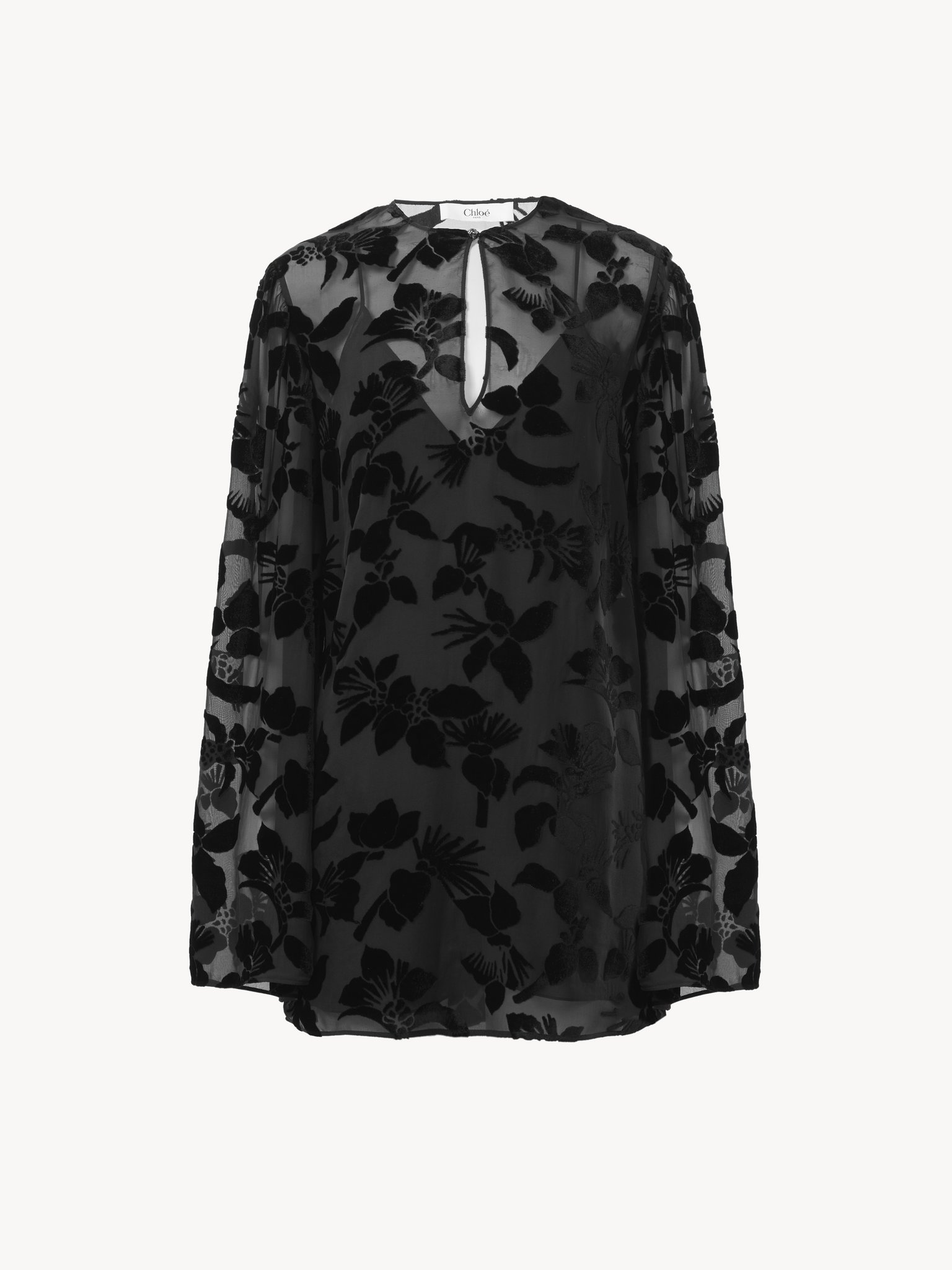 Puff-sleeve mini dress in velvet Floral dévoré velvet
Black