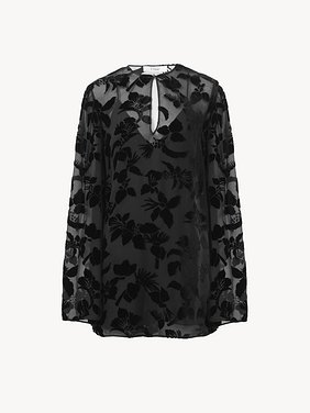 Puff-sleeve mini dress in velvet Floral dévoré velvet
Black