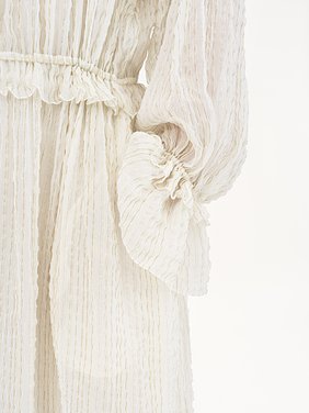 Gathered long dress in silk crêpon Striped lurex organic silk crêpon
Whisper White Front view of the product being worn