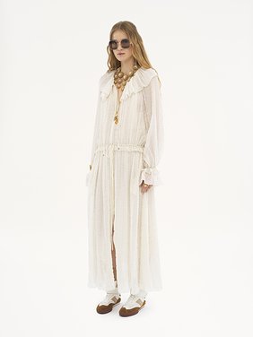 Gathered long dress in silk crêpon Striped lurex organic silk crêpon
Whisper White Product detail