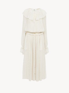 Gathered long dress in silk crêpon Striped lurex organic silk crêpon
Whisper White