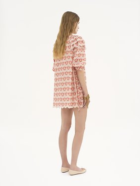 Puff-sleeve mini dress in silk crêpon Floral print on silk crêpon
Beige & Pink 