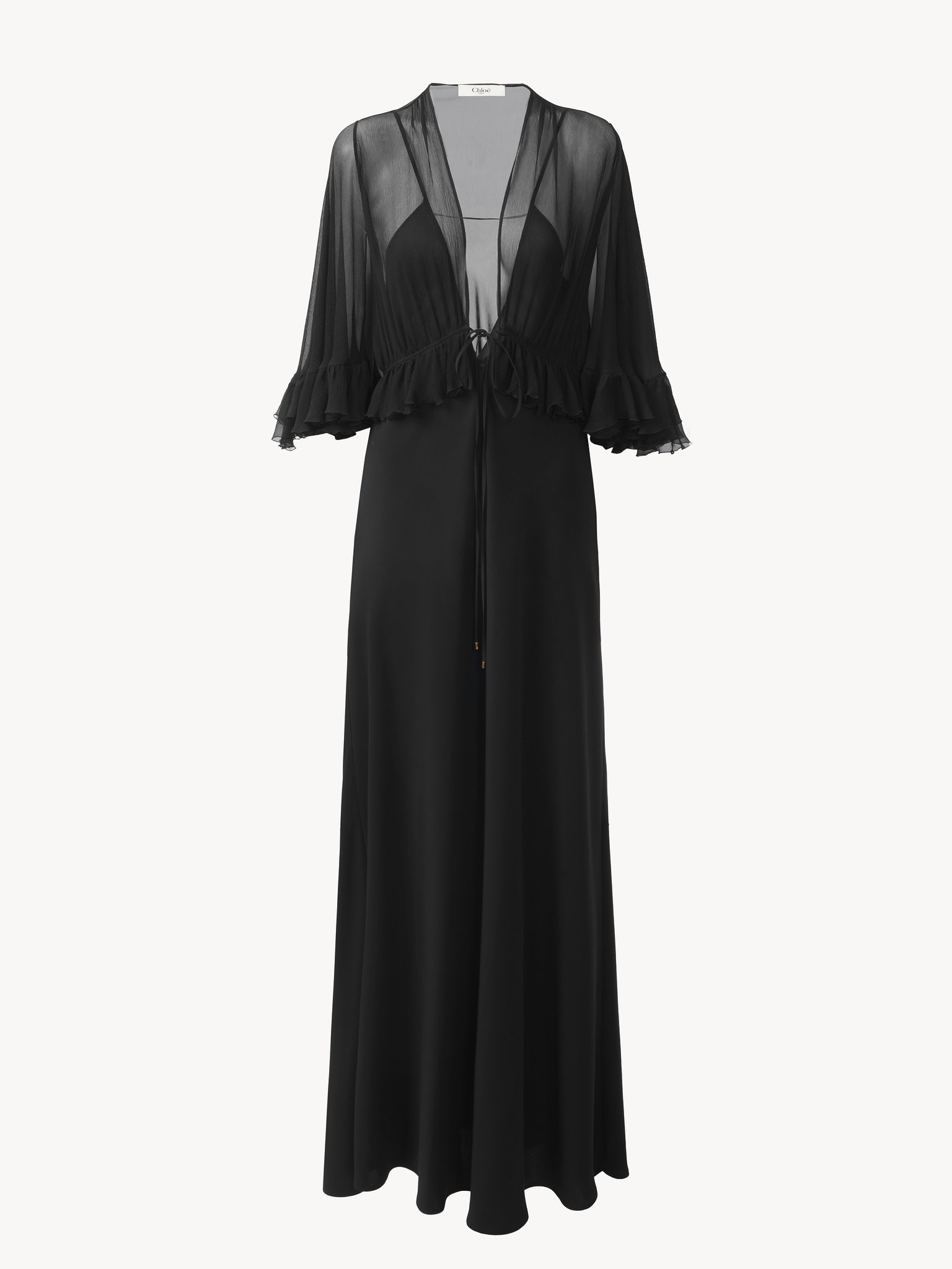 V-neck long dress in crêpe satin Washed crêpe satin
Black