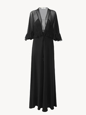 V-neck long dress in crêpe satin Washed crêpe satin
Black