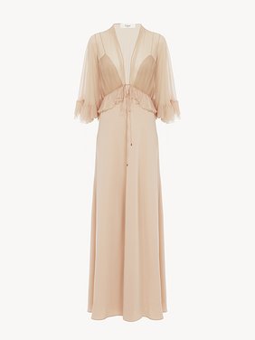 V-neck long dress in crêpe satin Washed crêpe satin
Clay Pink