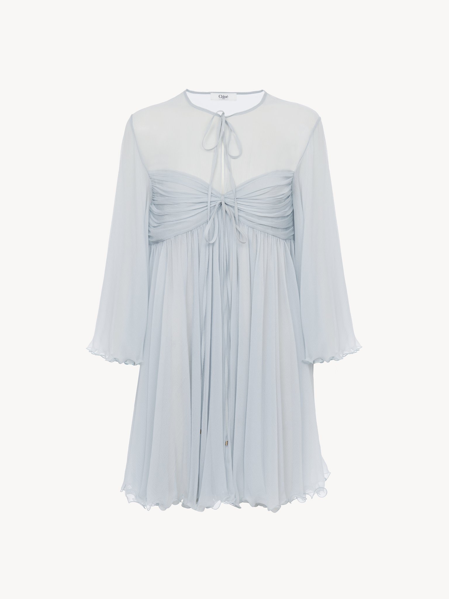 Pleated mini dress in silk mousseline Organic silk mousseline
Airy Grey