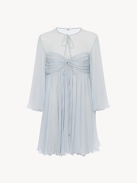 Pleated mini dress in silk mousseline Organic silk mousseline
Airy Grey