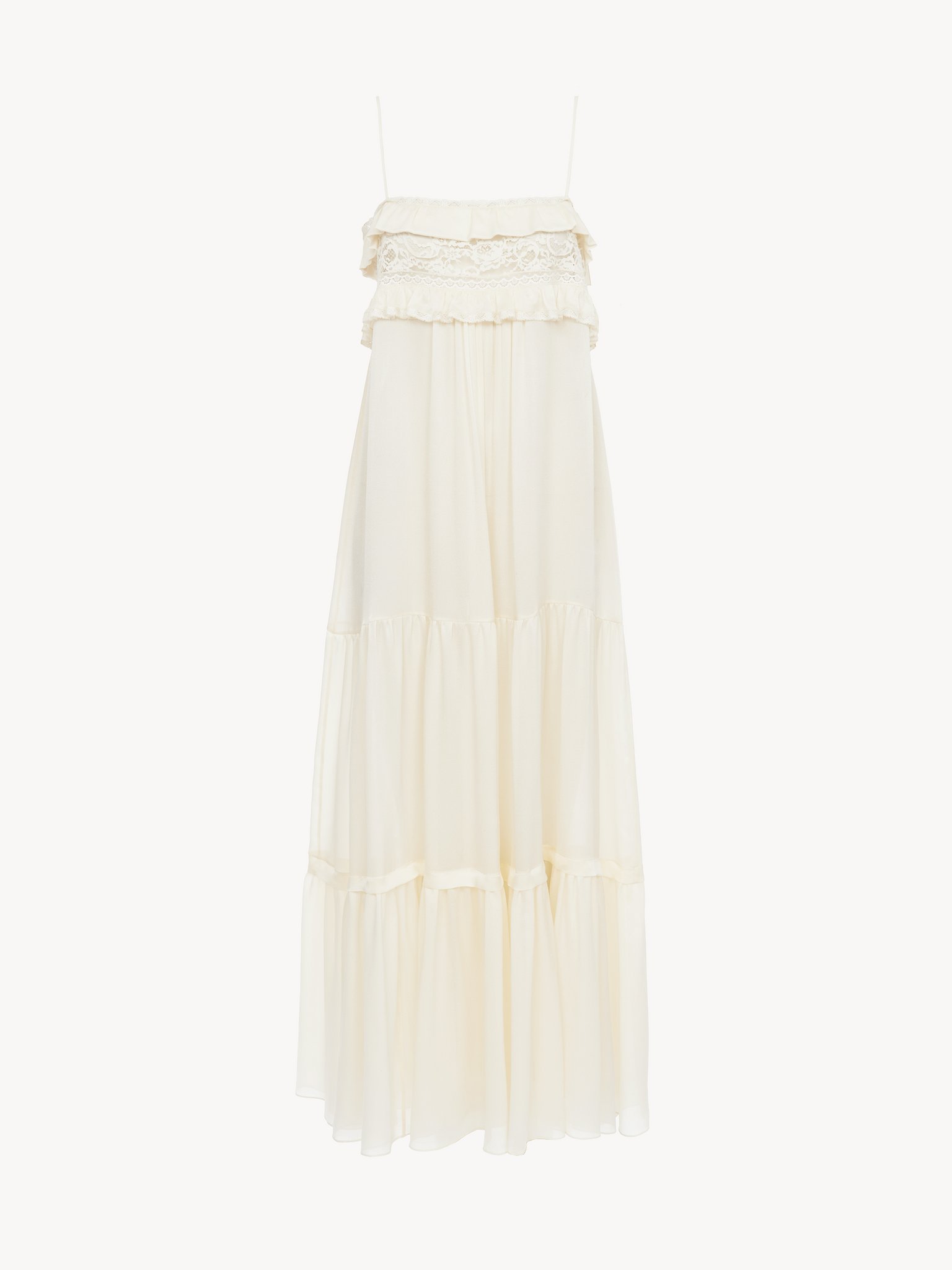 Sleeveless long dress in silk charmeuse Silk charmeuse
Dusty White