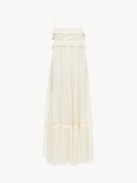 Sleeveless long dress in silk charmeuse Silk charmeuse
Dusty White