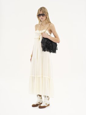 Sleeveless long dress in silk charmeuse Silk charmeuse
Dusty White Back view of the product