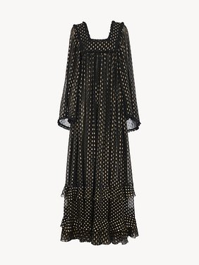 Ruffled maxi dress in light silk Light silk lurex dots jacquard
Black