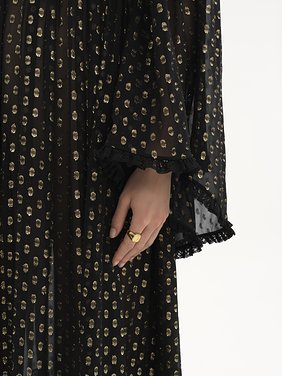 Ruffled maxi dress in light silk Light silk lurex dots jacquard
Black Front view of the product being worn