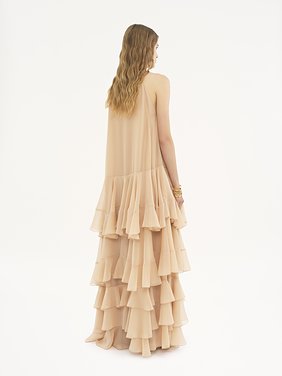 Tiered maxi dress in silk georgette Organic silk georgette
Creamy Beige 