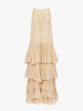 Tiered maxi dress in silk georgette Organic silk georgette
Creamy Beige