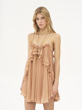 Sleeveless mini dress in silk georgette Organic silk georgette
Sand Brown Product detail