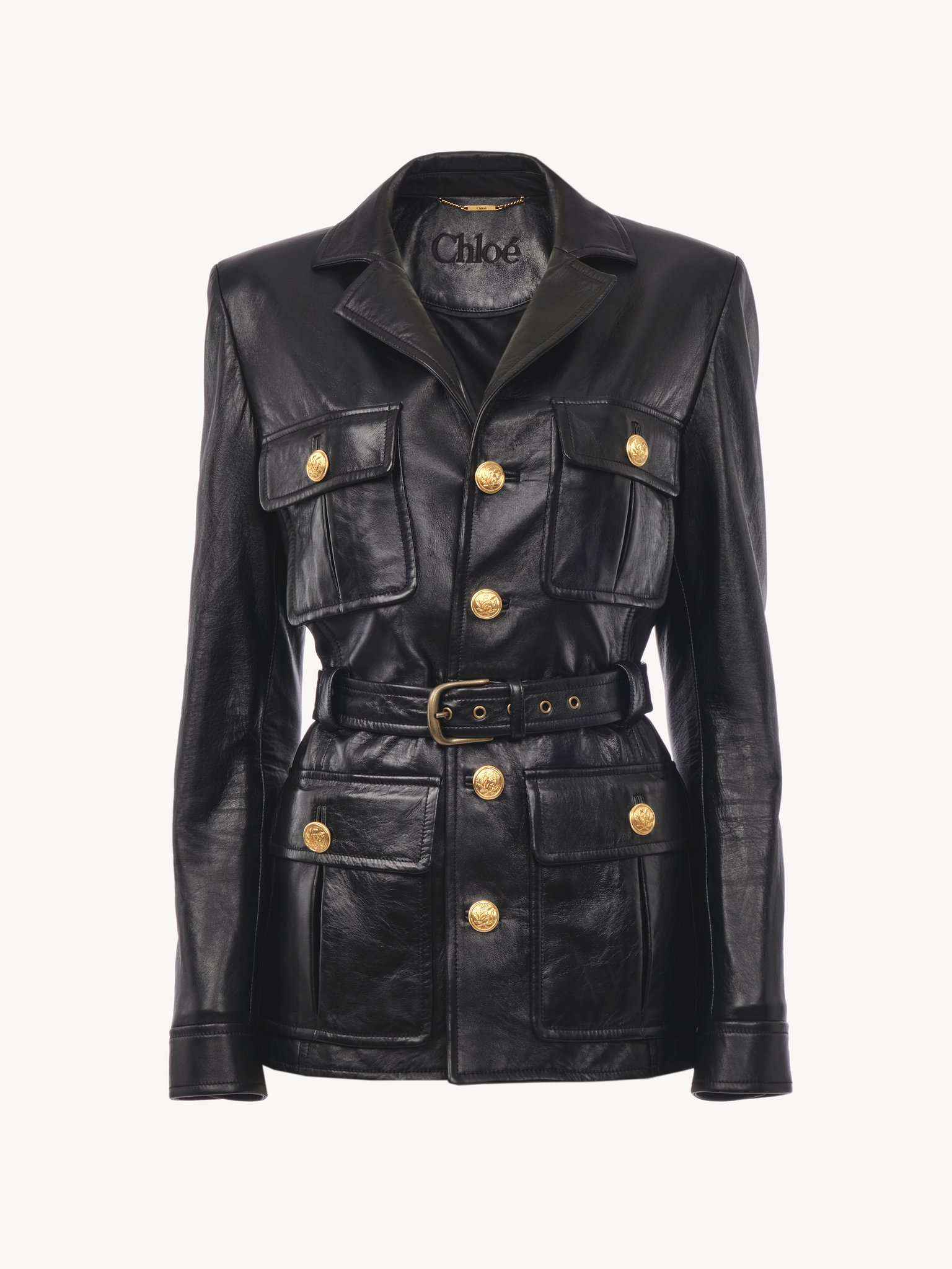 Utilitarian jacket in leather Glossy leather
Black