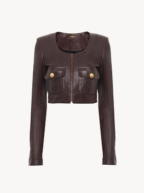 Cropped chasseur jacket in leather Satin nappa leather
Deep Mahogany