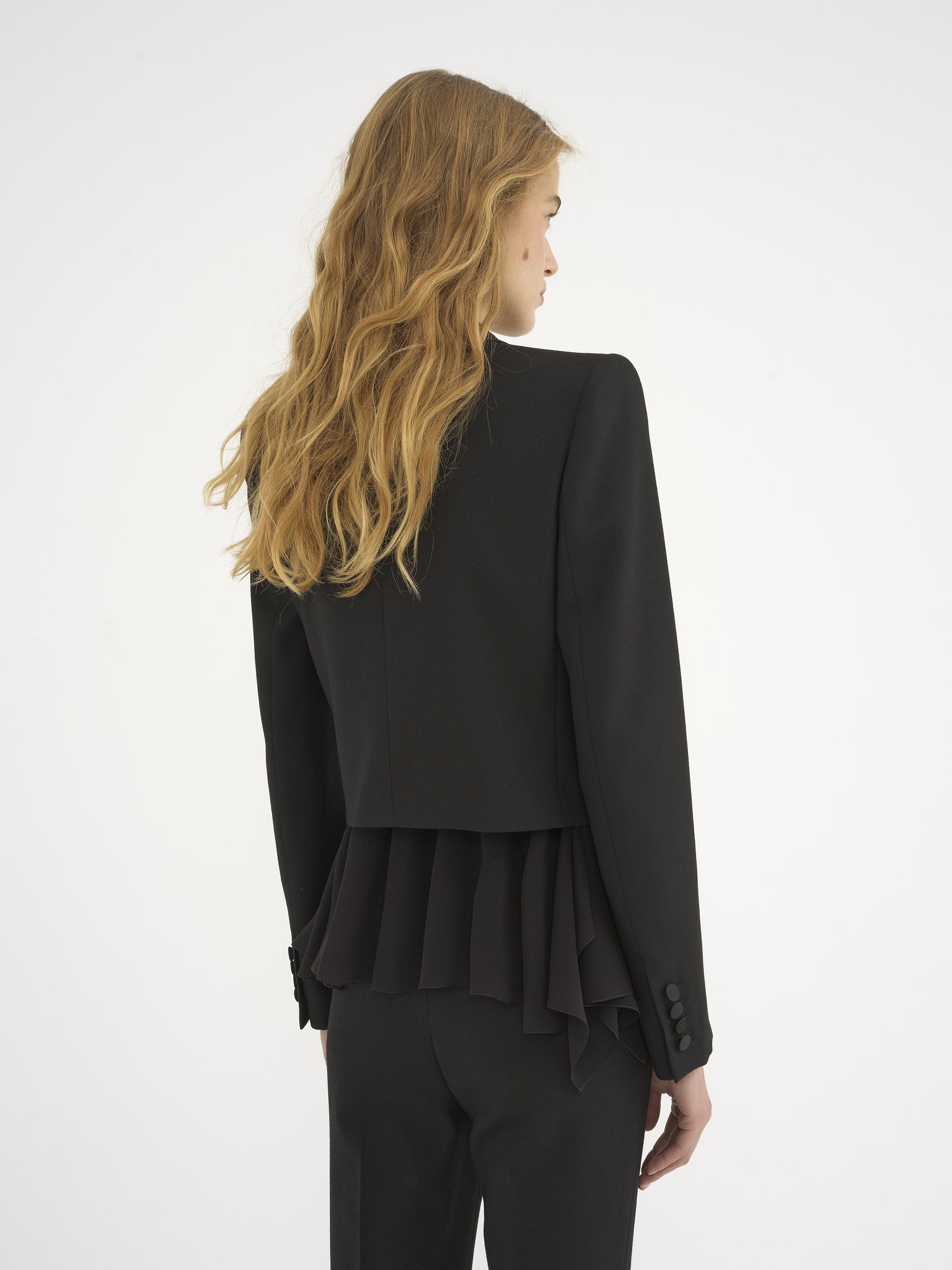 Cropped tuxedo jacket in wool gabardine Lower-impact wool gabardine
Black Top view of the product