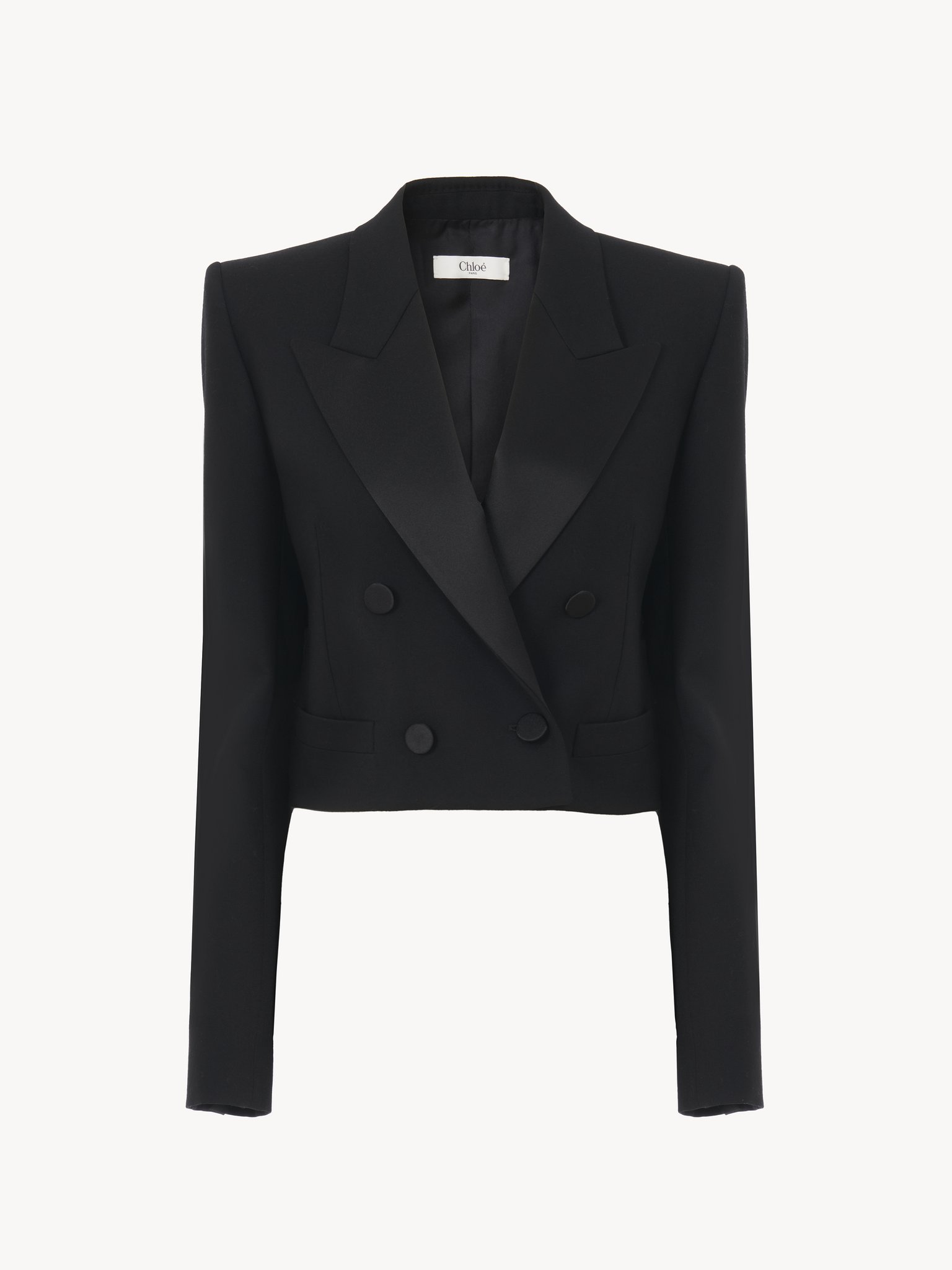 Cropped tuxedo jacket in wool gabardine Lower-impact wool gabardine
Black