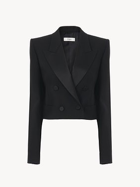 Cropped tuxedo jacket in wool gabardine Lower-impact wool gabardine
Black