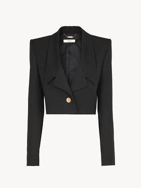 Cropped Spencer jacket in wool grain de poudre Lower-impact wool crêpe
Black