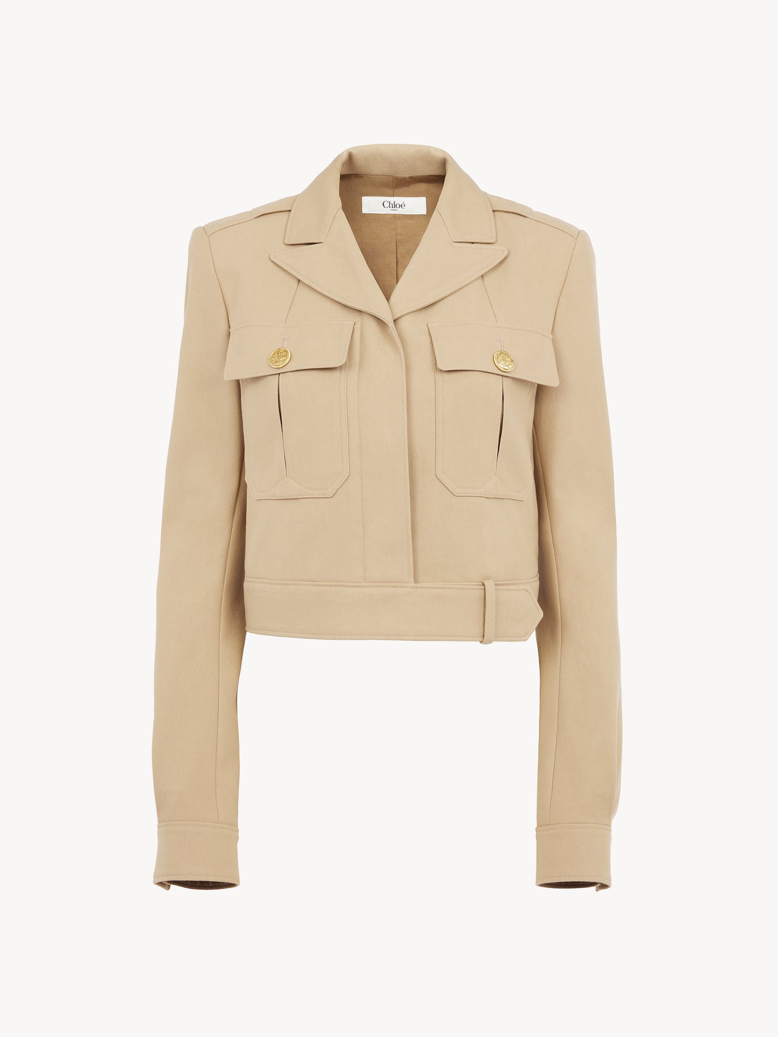 Cropped saharienne jacket in cotton drill Organic cotton drill
Worn Brown