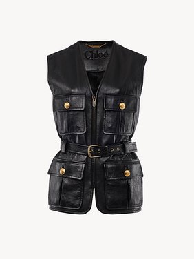 Utilitarian vest in soft leather Glossy leather
Black