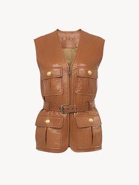 Utilitarian vest in soft leather Glossy leather
Caramelo