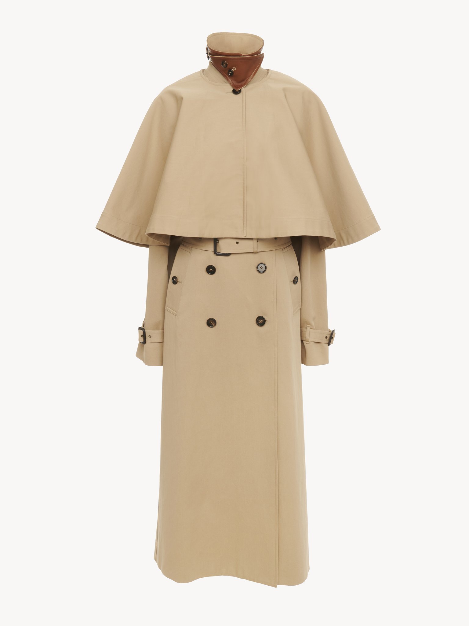 Classic trench coat in cotton gabardine with cape Organic soft cotton gabardine
Worn Brown