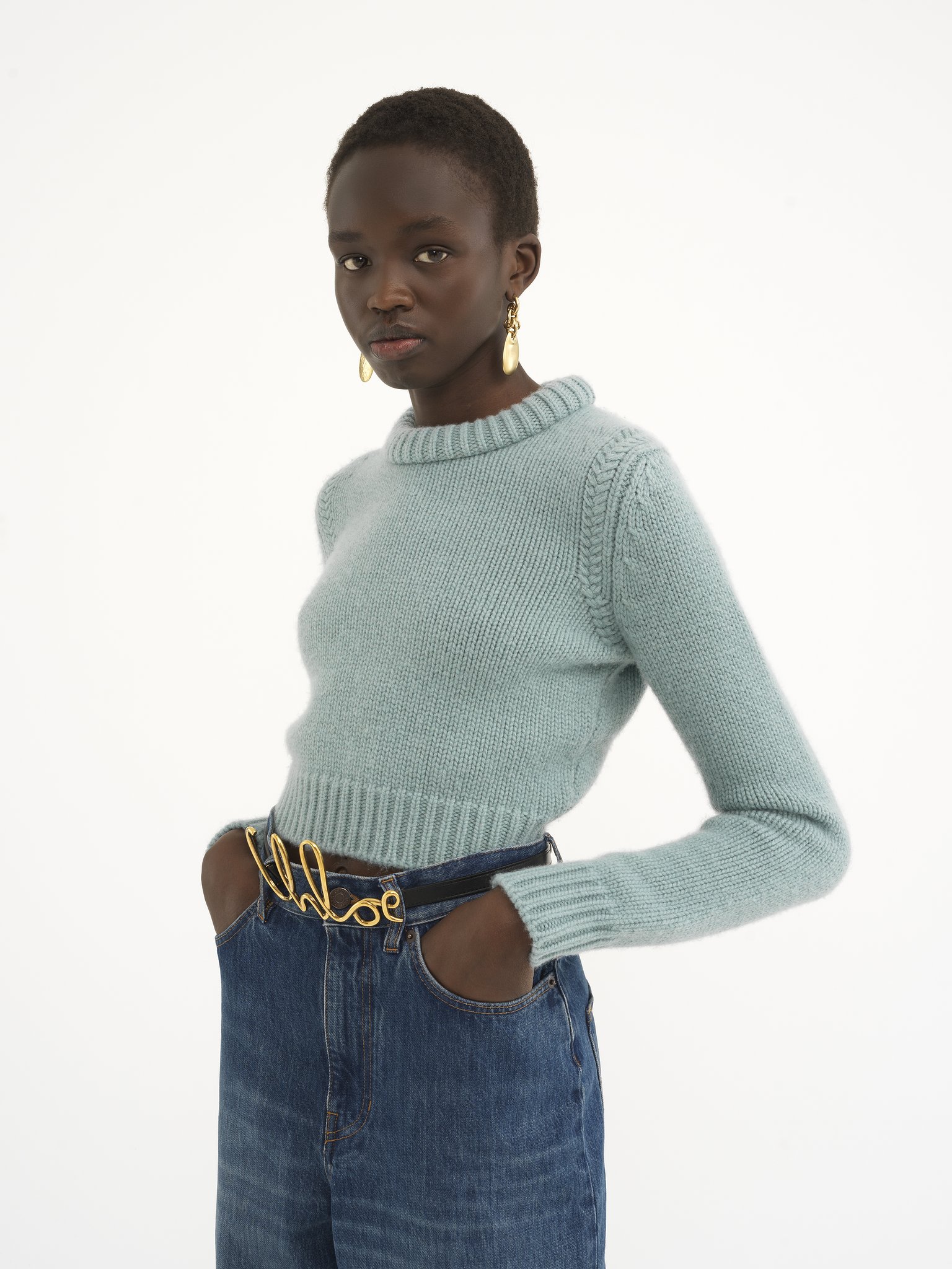 Cropped sweater in cashmere blend Cashmere & cotton blend
Aether Blue Product detail