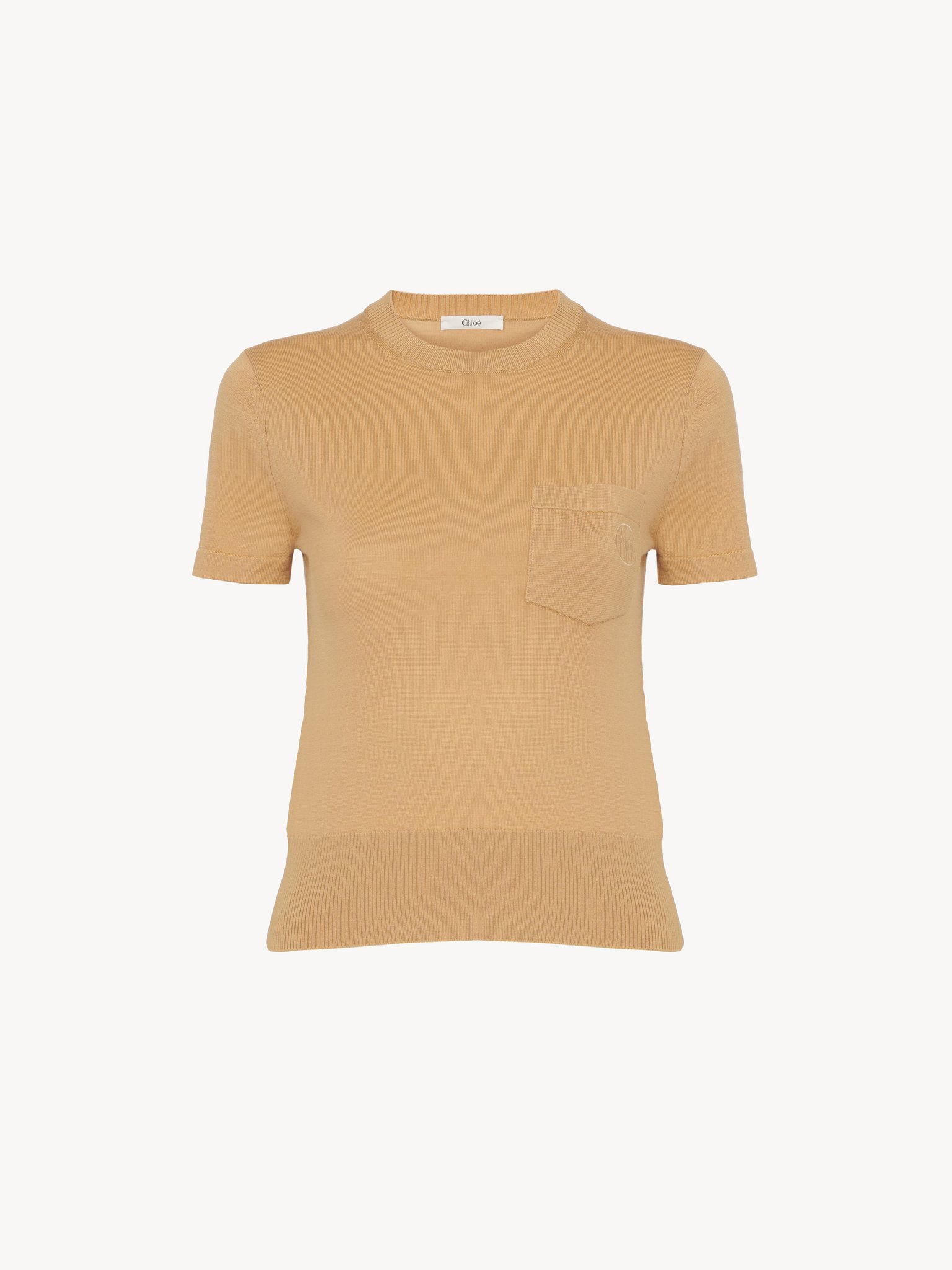 Crew-neck T-shirt in superfine wool knit Lower-impact superfine wool knit
Tan Apricot