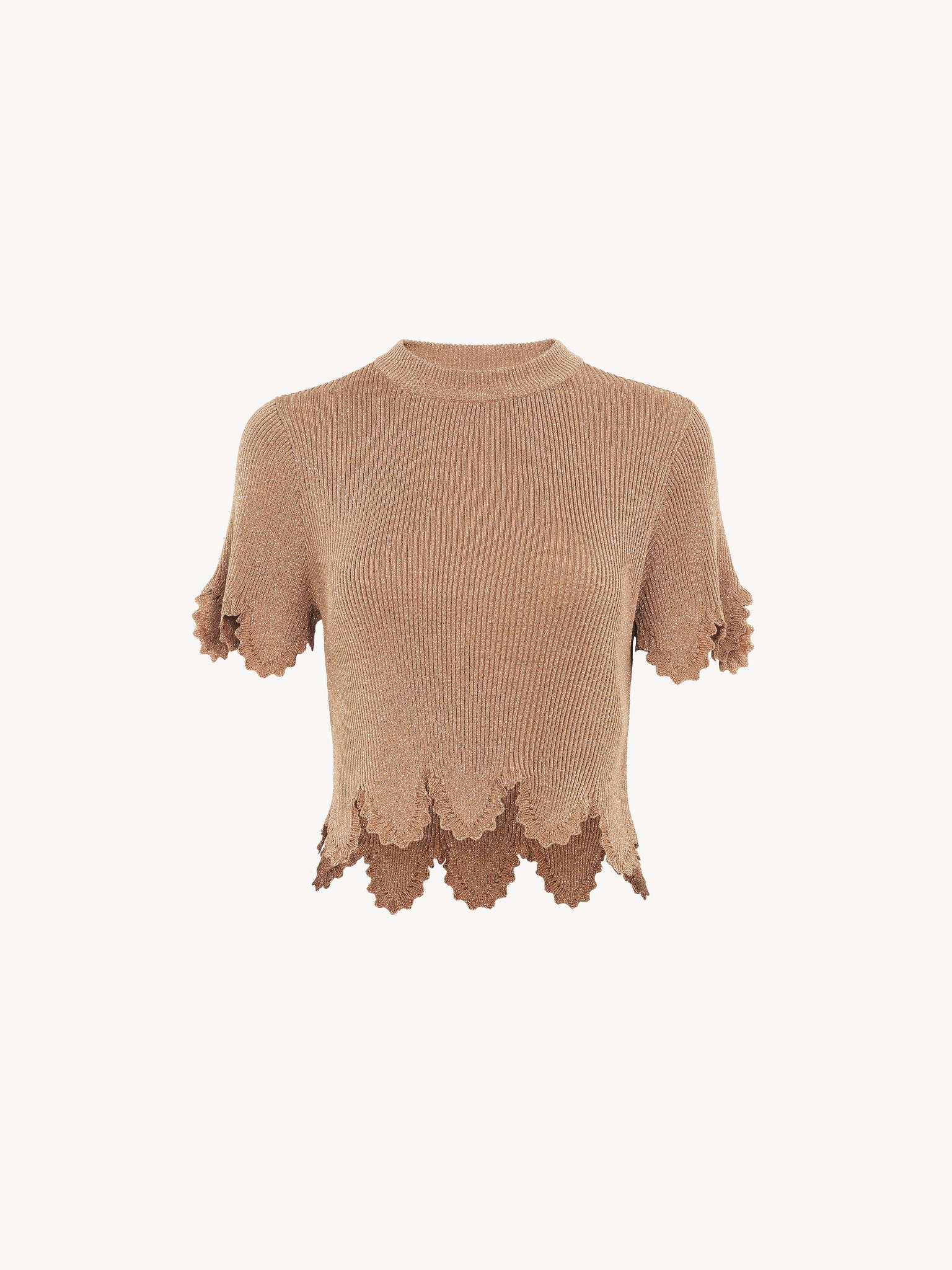 Cropped scallop top in viscose-blend knit Viscose & metallic lurex rib knit
Lovely Beige