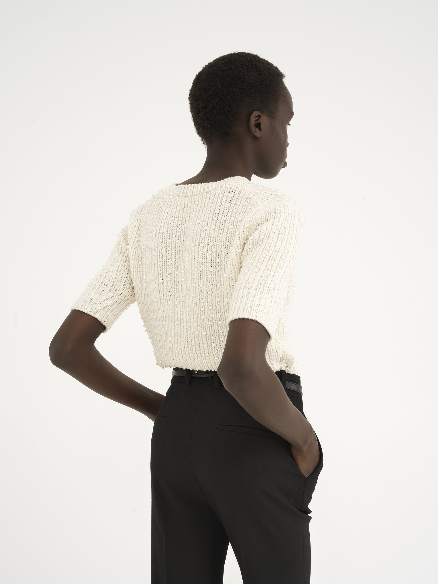 Short-sleeve pearl sweater in wool & cashmere Wool & cashmere pearl knit
Iconic Milk Top view of the product