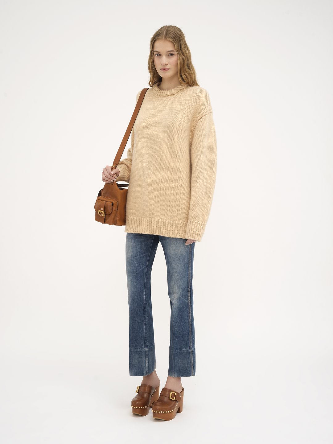 Oversized knitted sweater in cashmere & cotton