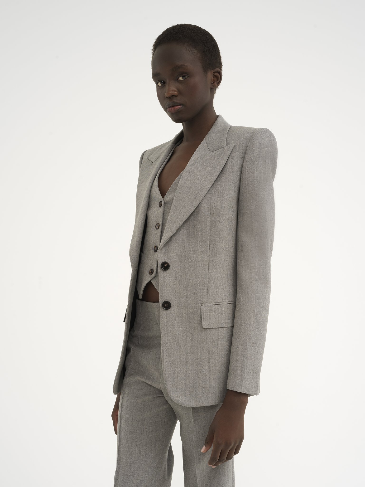 Tailored jacket in wool grain de poudre Chiné wool grain de poudre
Swan Grey Product detail