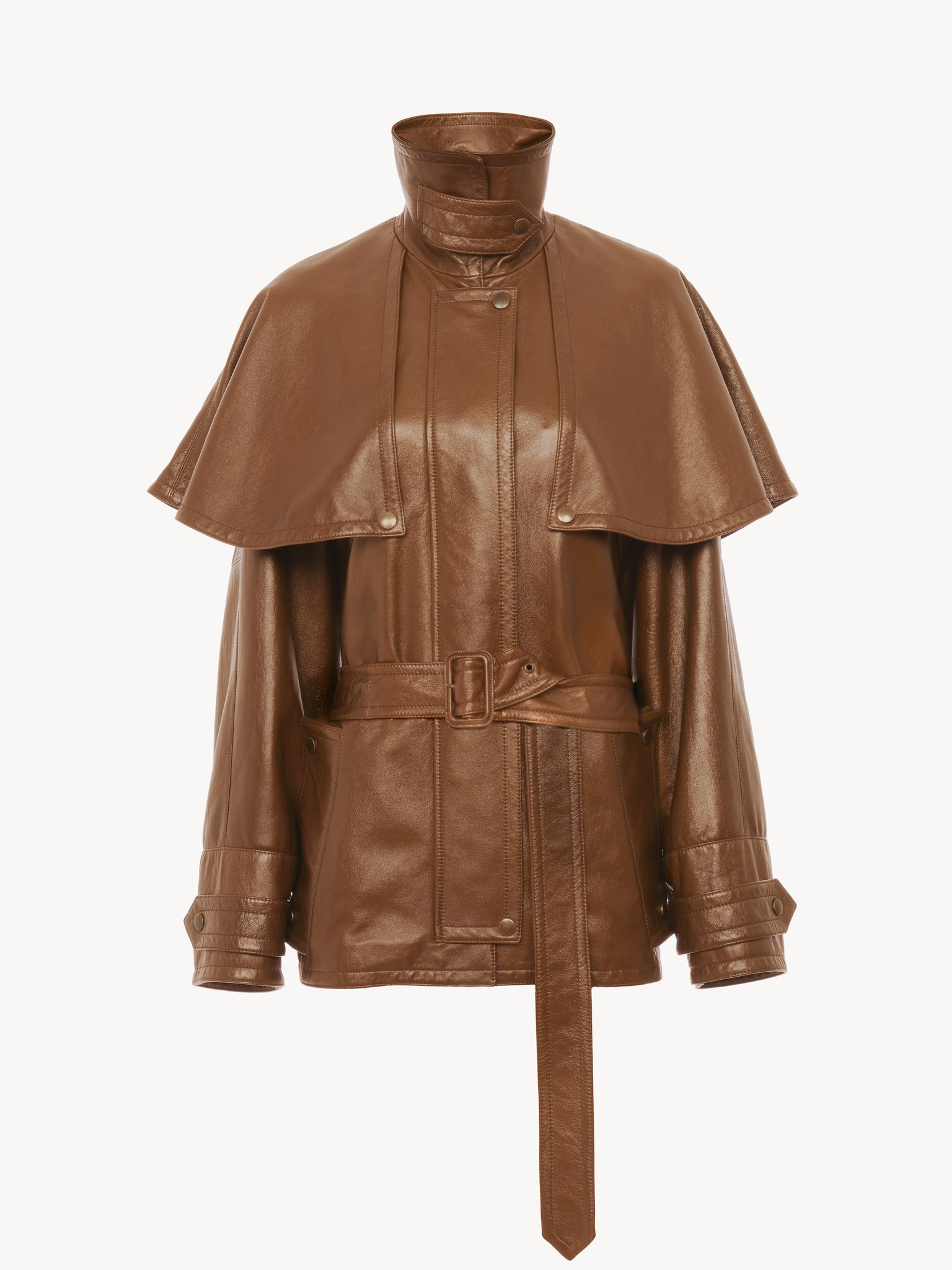 Short cape trench coat in soft glossy leather Soft glossy leather
Ochre Delight