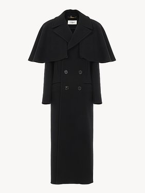 Long coat in double-face wool with cape Lower-impact double-face wool
Black