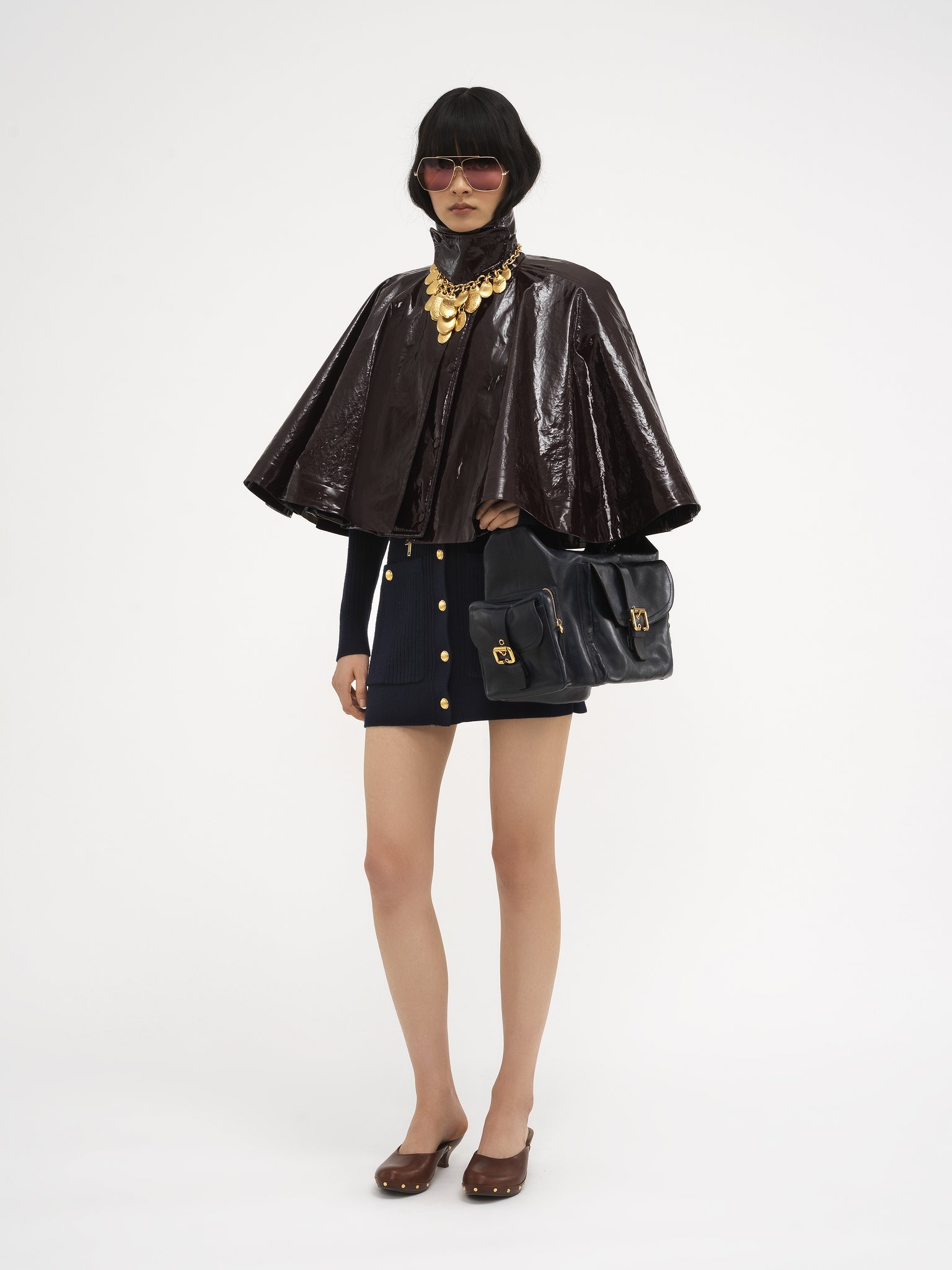 Chloé Short Cape In Lacquered Shiny Cotton | Chloé US