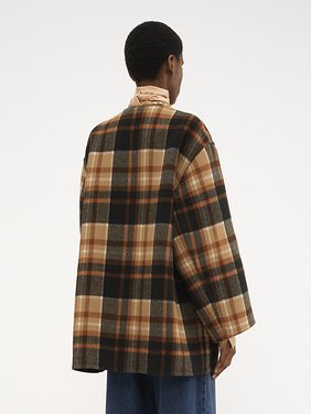 Mid-length coat in checked wool Lower-impact double-face checked wool
Black & Brown Top view of the product